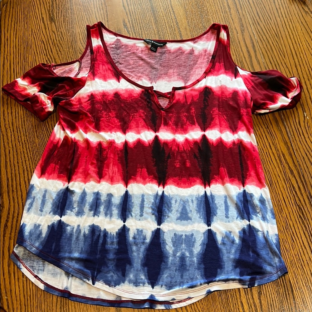 Rock & Republic Red and White Sleeveless Tank Top with Cut Out